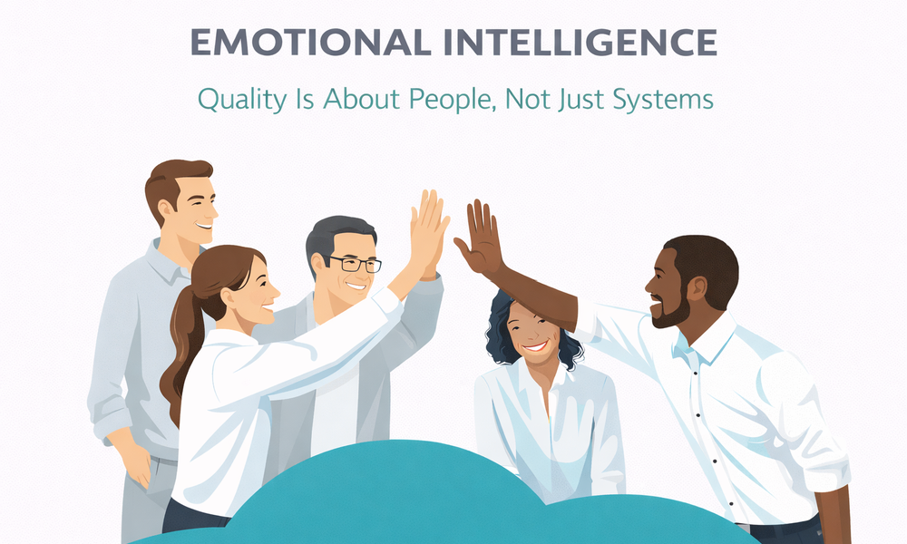 Illustration of a diverse team high fiving to represent emotional intelligence at work