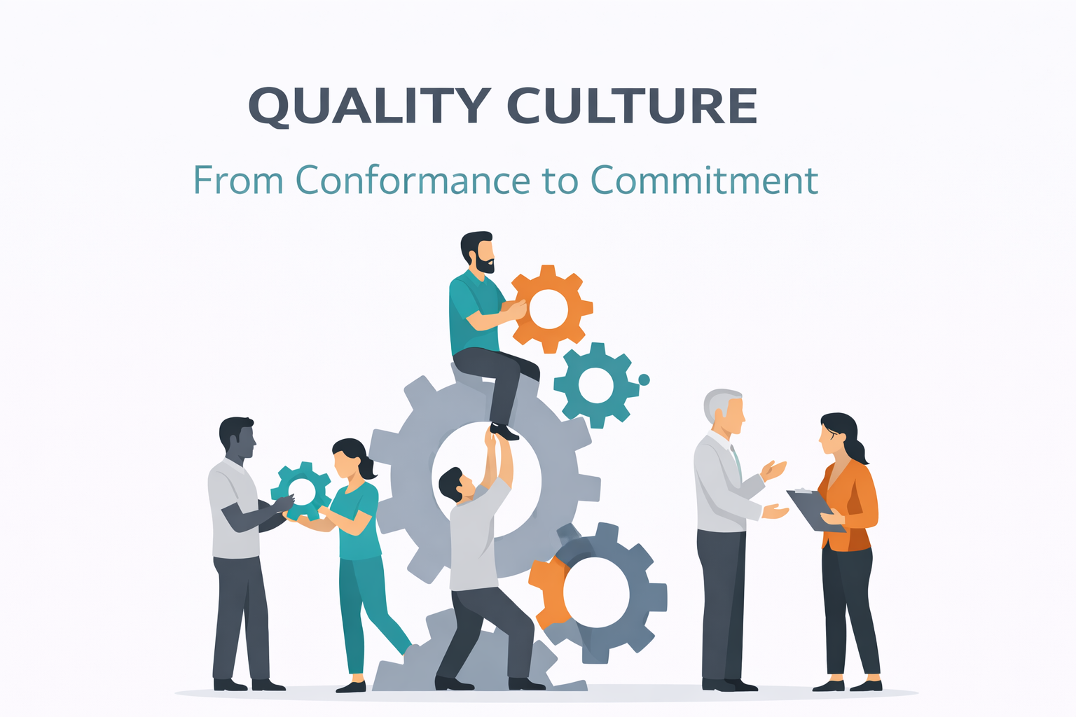 Team collaboration illustrating shared responsibility and leadership in building a quality culture